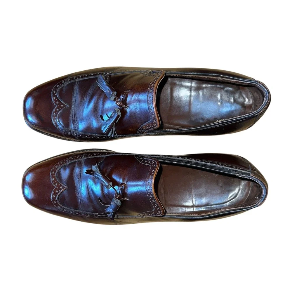 Johnston & Murphy Tassel Loafers Mens Size 10 Burgundy Leather Wingtip Brogue